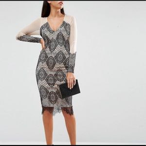 AX Paris Lace and Mesh Long sleeve Bodycon Dress